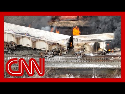 Surveillance video shows the timeline of Ohio toxic train derailment
