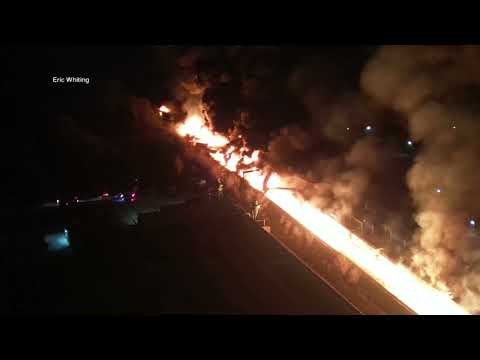 Drone video shows train accident, fire in East Palestine, Ohio
