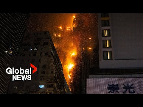 Massive fire engulfs construction site in Hong Kong's packed Tsim Sha Tsui district | FULL