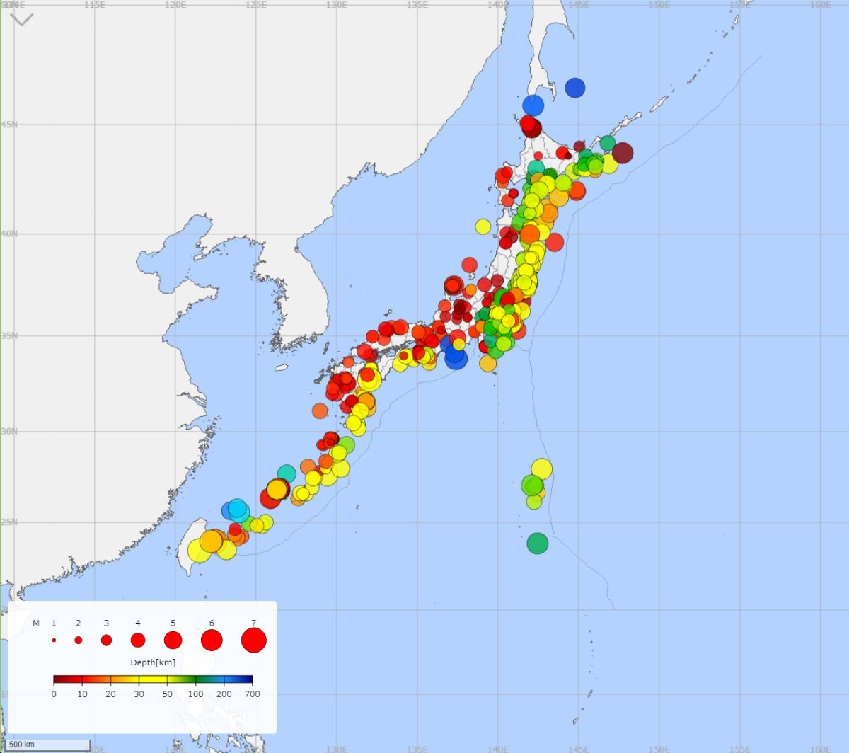 2022年の1年間に日本国内で発生した「震度2」以上の地震一覧