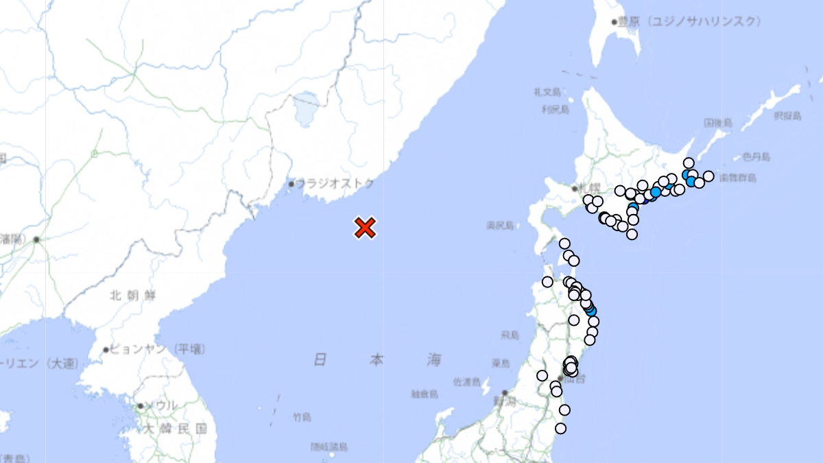 日本海北部を震源とするM6.2の地震