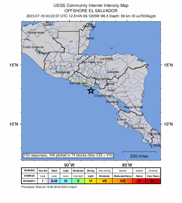 エルサルバドル 地震 M6.5 USGS