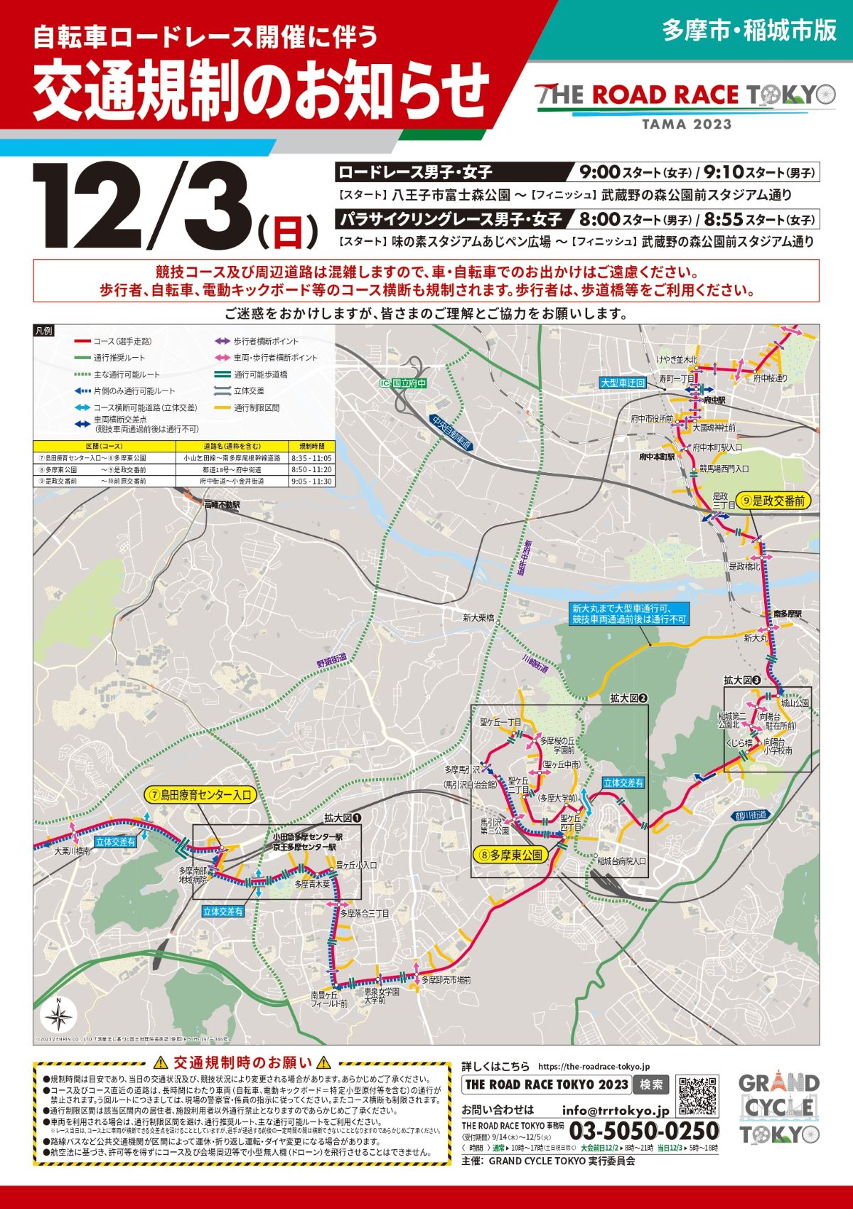 ロードレース東京・多摩 2023 交通規制図 多摩市・稲城市